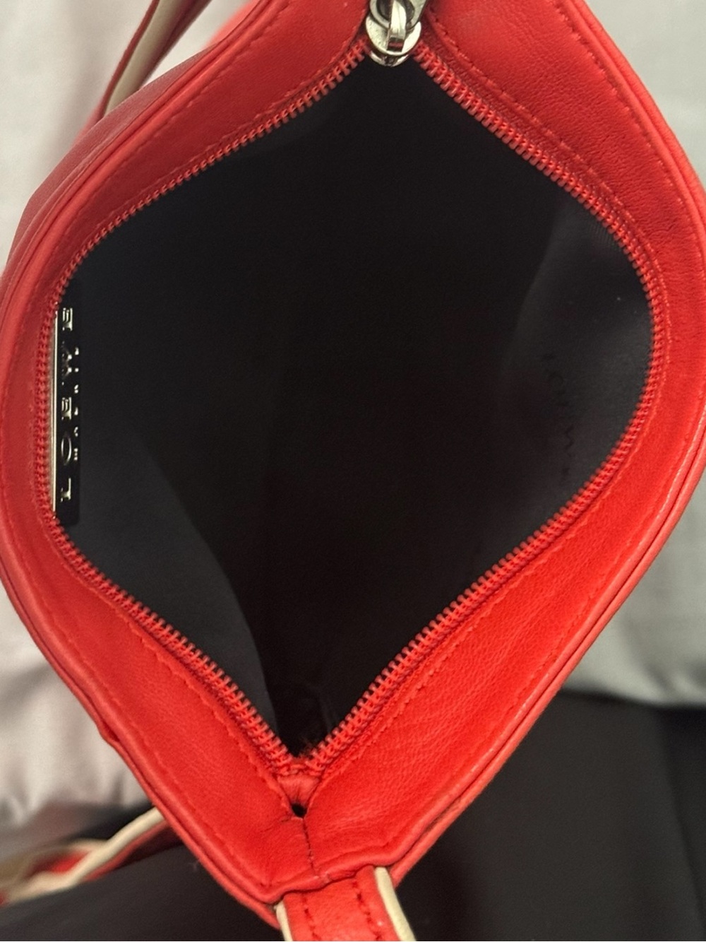Loewe Vintage Red Leather Crossbody Shoulder Bag Cream Trim Spain - Picture 9 of 12